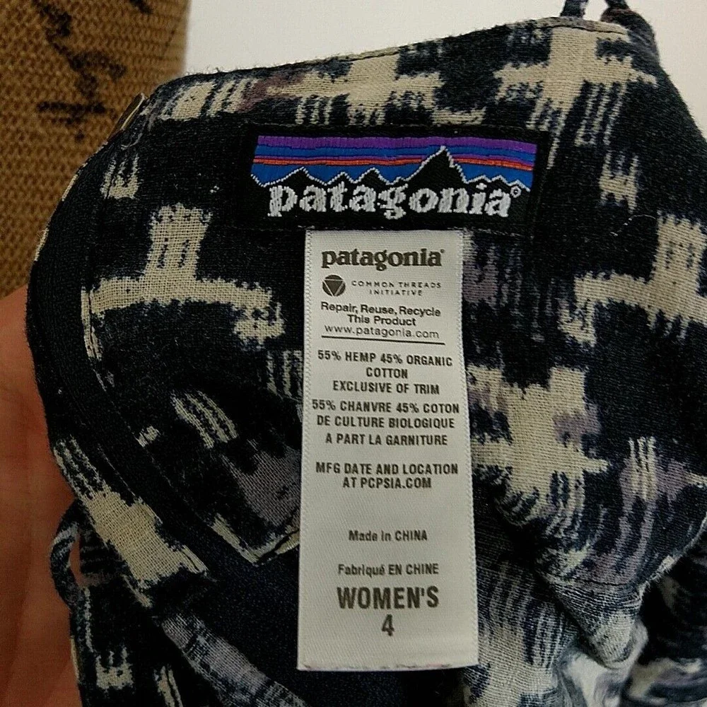 Patagonia Womens sz 4 Tank Top Black White Printed Zip Back Hemp Blend - Picture 8 of 8